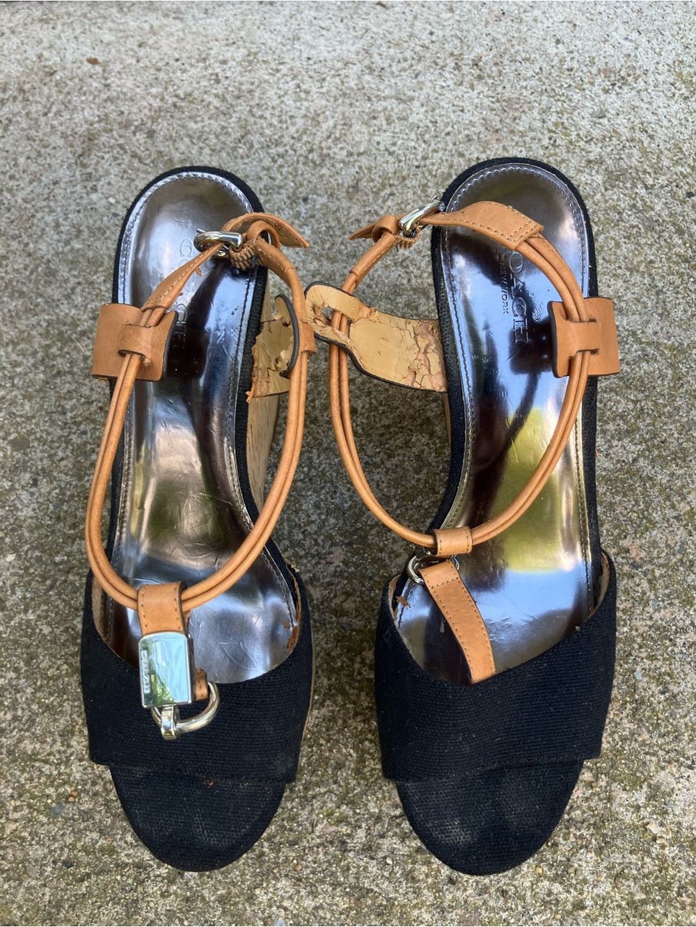 Coach Vintage Black & Tan is Open-Toe Platform Sandals